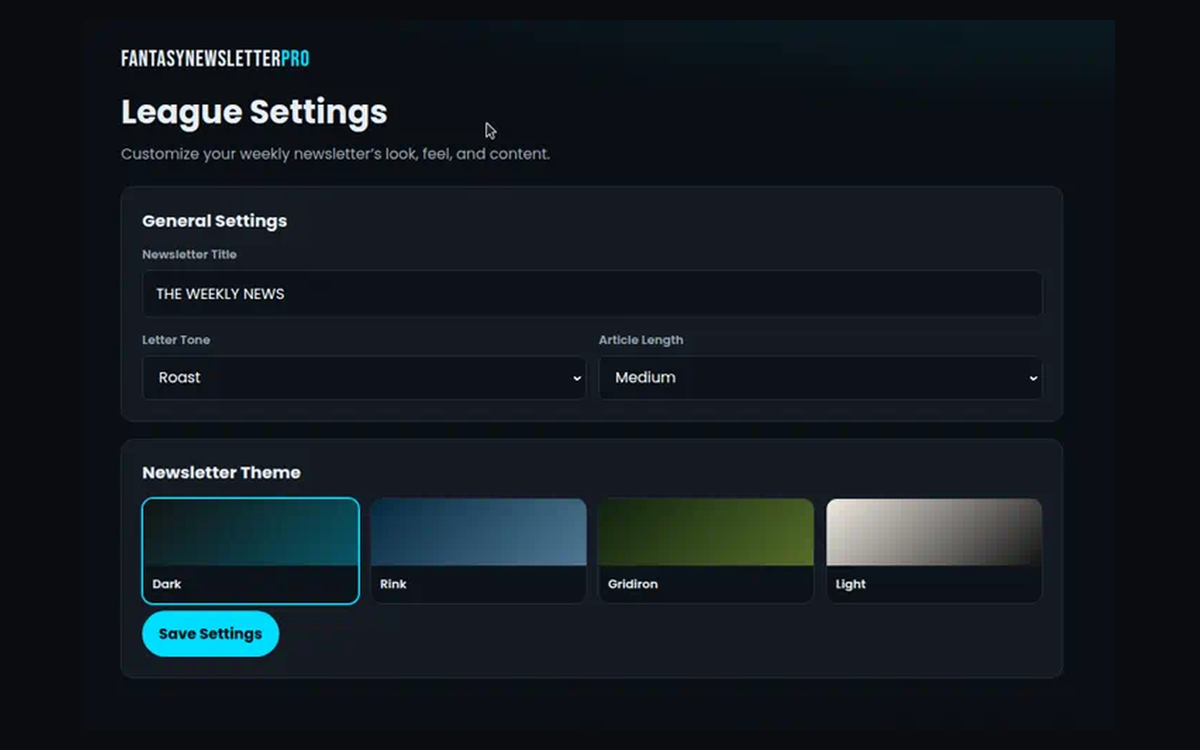Newsletter theme and settings customization